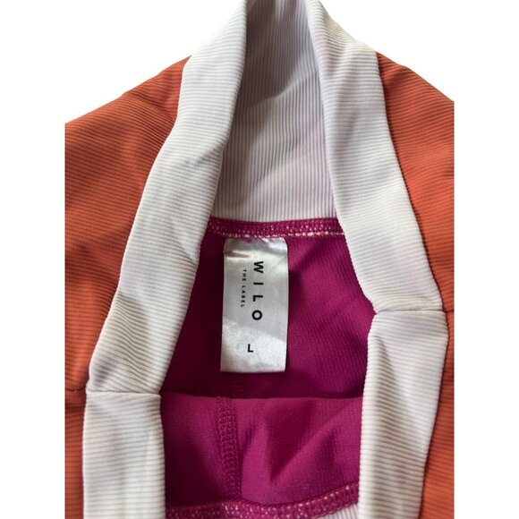 Wilo Ankle Leggings Women's Size L Orange, Pink, White High Waisted Workout Pant - Picture 2 of 4